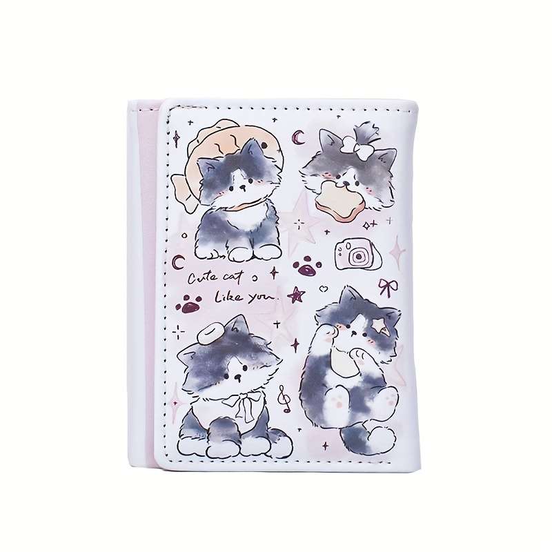 1pc Casual Faux Leather Trifold Wallet for Women Cute Cartoon Print Multiple Card Slots Coin Pur