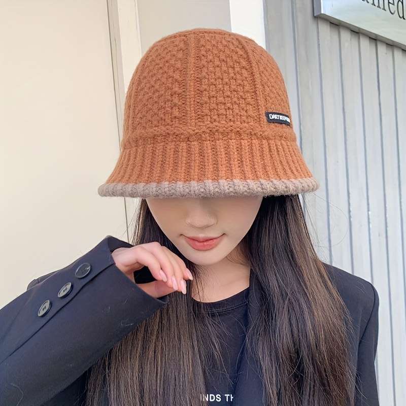 1pc Women'S Acrylic Knit Fisherman'S Hat Lightweight Fitted Solid Color Urban Style Hand