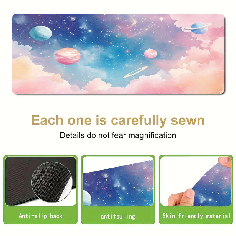 1pc 30x80cm Dreamy Galaxy Planets Design Mouse Pad Non-Slip Waterproof Washable Desk Mat