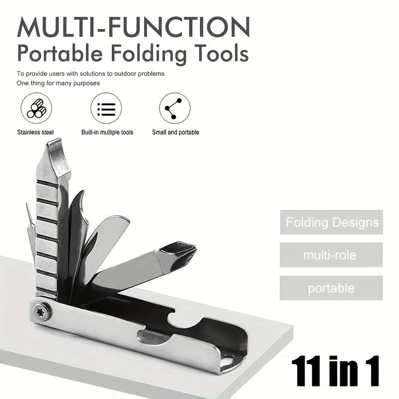 1pc 11-in-1 Multifunctional Portable Folding Tool Stainless Steel Pocket Tool with S