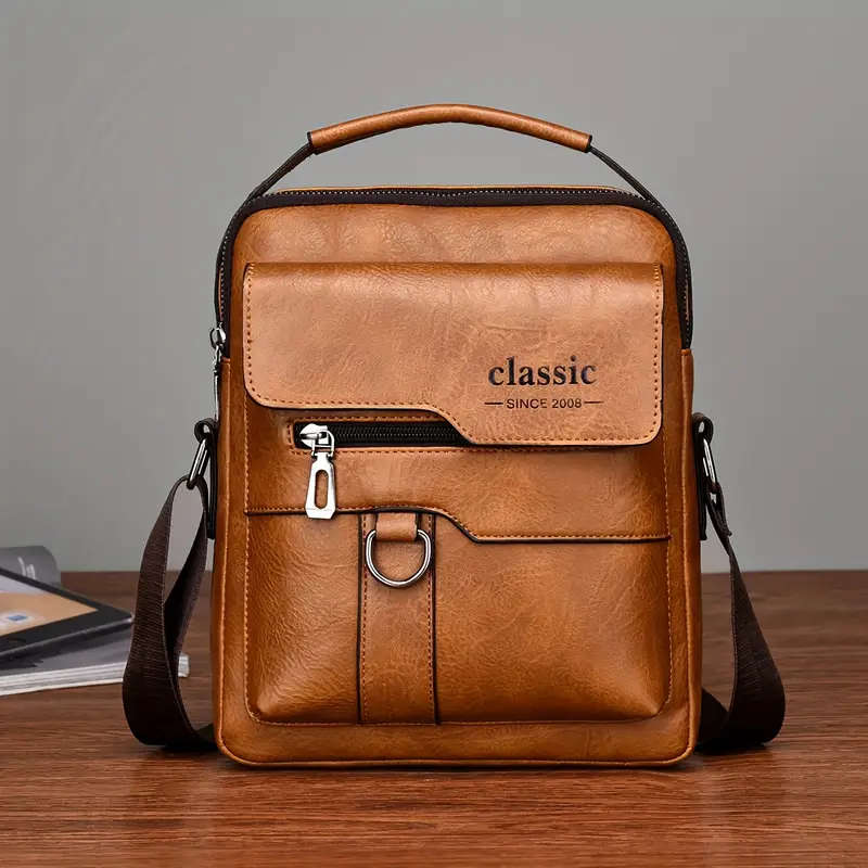 Men'S Vintage Faux Leather Crossbody Bag Faux Leather Shoulder Satchel Casual Business Briefcase Lar