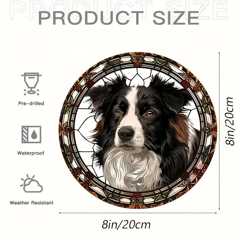 1pc Border Collie Stained Glass Window Sun Catcher Classic Acrylic 20.32x20.32cm Round Wall Hanging