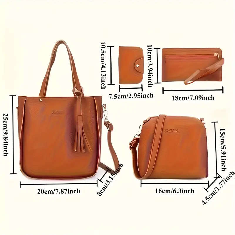 Women's 4-Piece Bag Set: Shoulder Bag, Tote, Crossbody, Wallet Combo
