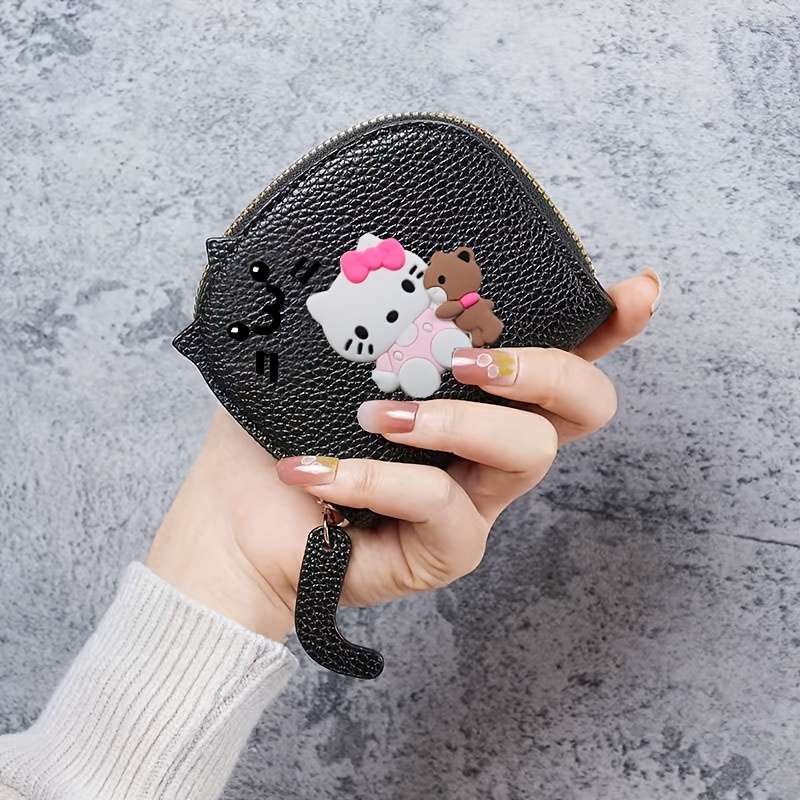 1pc Sanrio for hello kitty Mini Wallet Cute Cartoon Design with Golden Zipper Synthetic Faux Lea