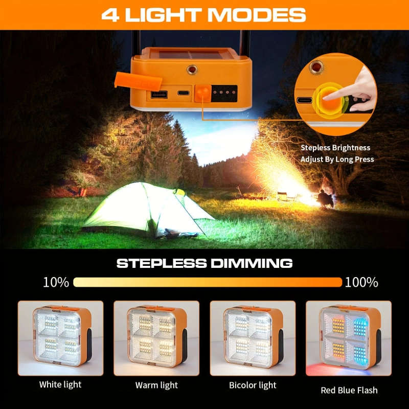 1pc Solar USB Rechargeable LED Work Light Portable Outdoor Floodlight with Magnetic Base 1200mAh Lit
