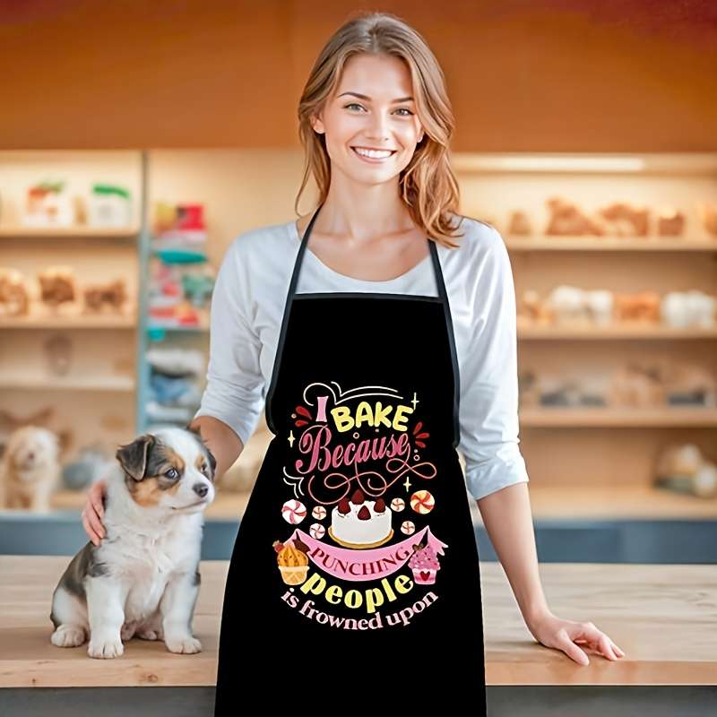 1pc Adjustable Polyester Apron for Women Men "I Bake Because Punching People Is Frowned Upo