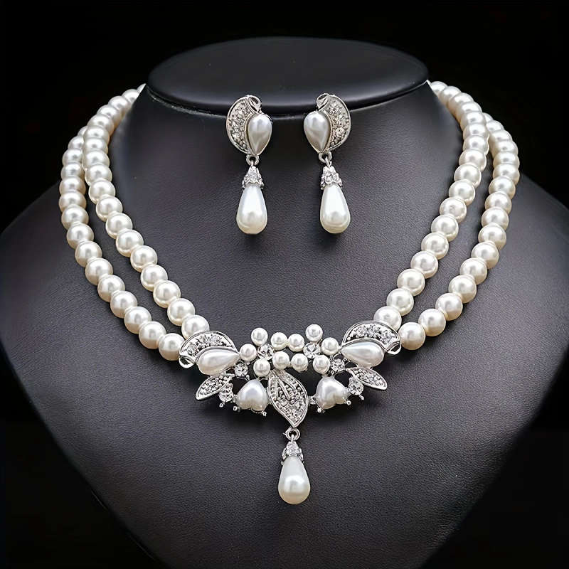 Artificial Glass Pearl Earrings And Necklace