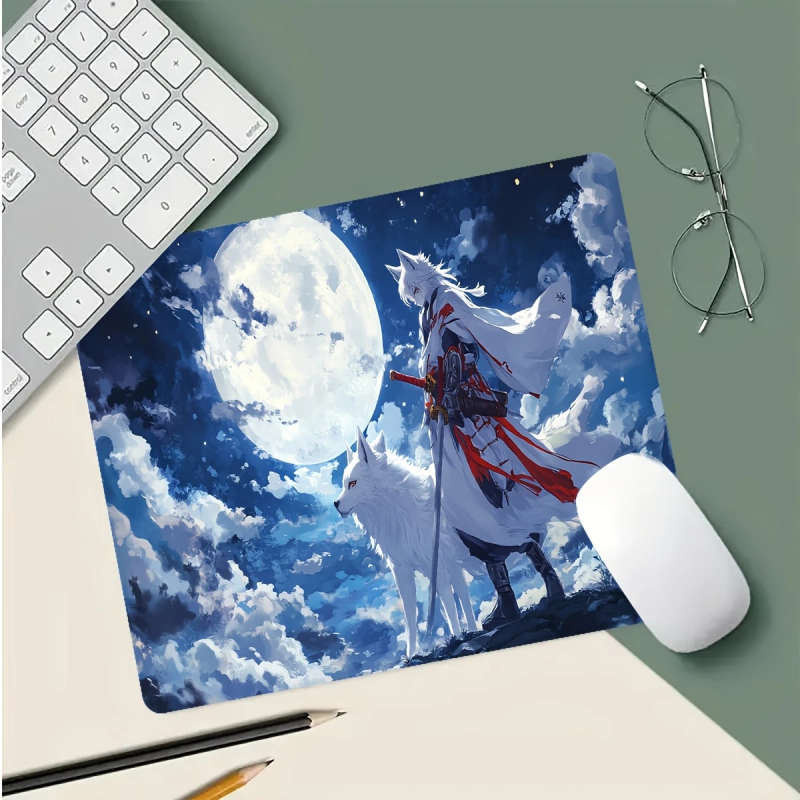1pc 21x26cm Full Moon Night Fox Warrior Style Rubber Non-Slip Mouse Pad