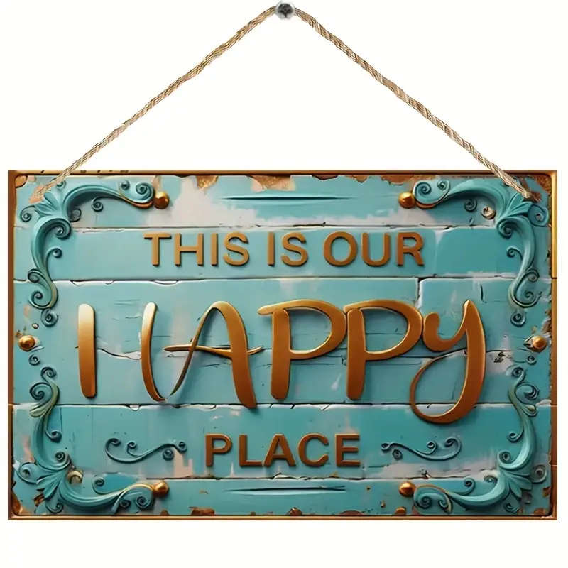 1pc Rustic Wooden Sign This Is Our Happy Place Vintage Home Decor Wall Art for Kitchen Bar Restauran