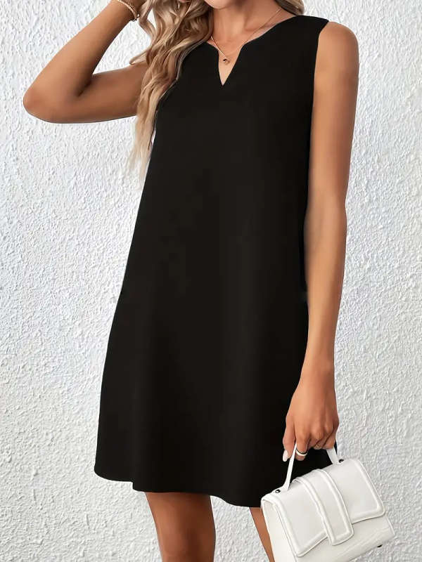 Solid Notched Neckline Tank Dress