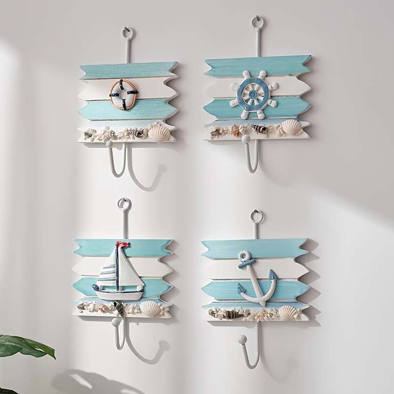 1pc Contemporary Wood Robe  Towel Hooks Wall Mounted Easy Install Storage Organizer for Home Hotel C