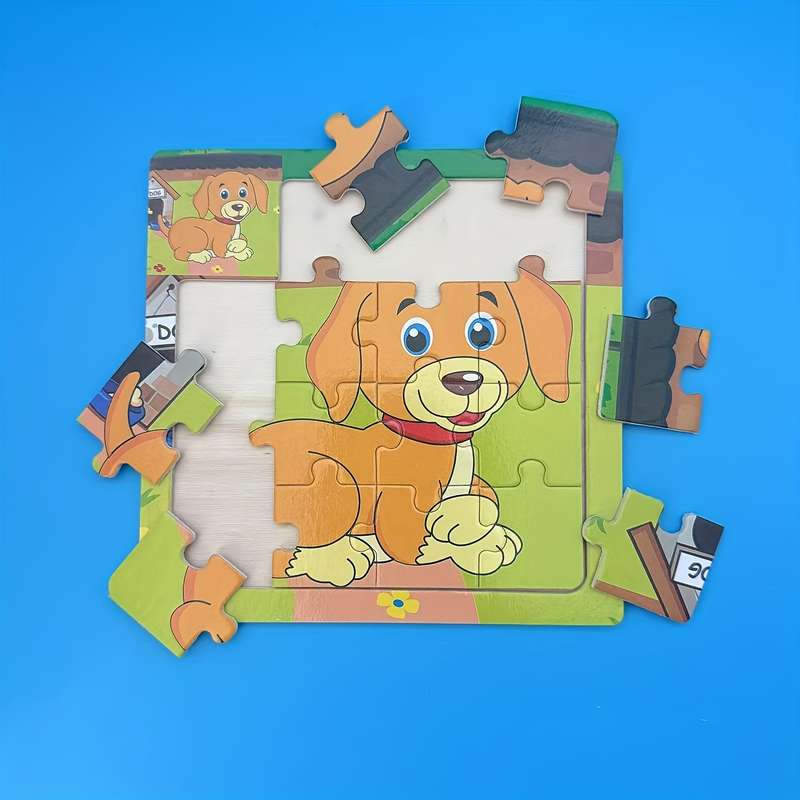 1pc Wooden Dog Puzzle for Fun Animal Shape Matching Game Coordination Skill Develo
