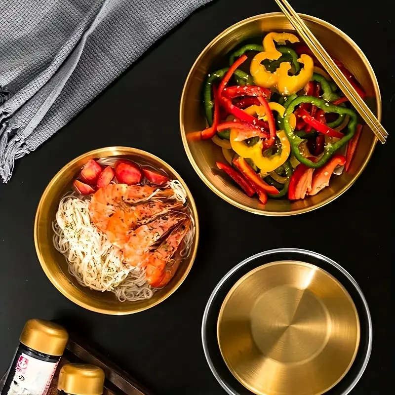 3pcs Golden Stainless Steel Mixing Bowls Set with Measurements Rust-Resistant Non-Slip Durable Kitch