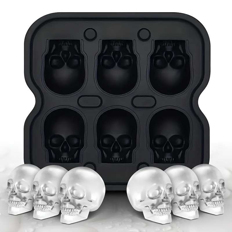 6-Grid Skull Ice Cube Mold Silicone Skull Ice Tray Halloween Ice Cube Mold Jelly Candy Ice