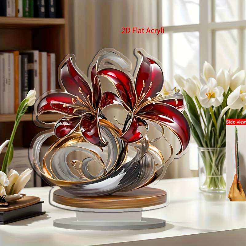 1pc 2D Flat   Blessing Health Lily Flower Desktop Decoration Suitable for Bedroom Cafe an