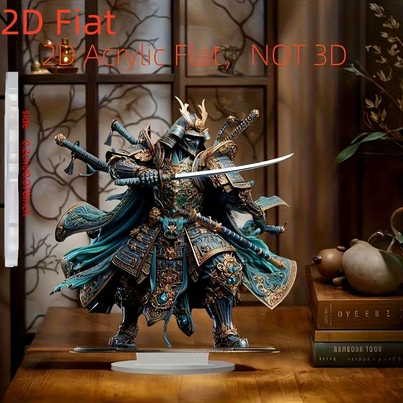 1pc 2D Flat  Acrylic Samurai Knight Statue Vibrant Blue Armor with Golden Accents Ideal for Valen