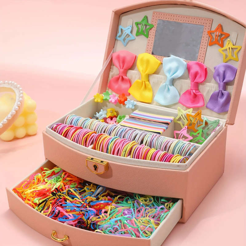 860pcs Colorful Hair Accessories Set for Women Cute Plastic Hair Ties Bows Clips and Scrunchies Mult