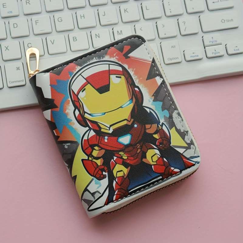 1pc Marvel Iron for Man Wallet Large Capacity Coin Purse with Multiple Compartments Zipper Closu