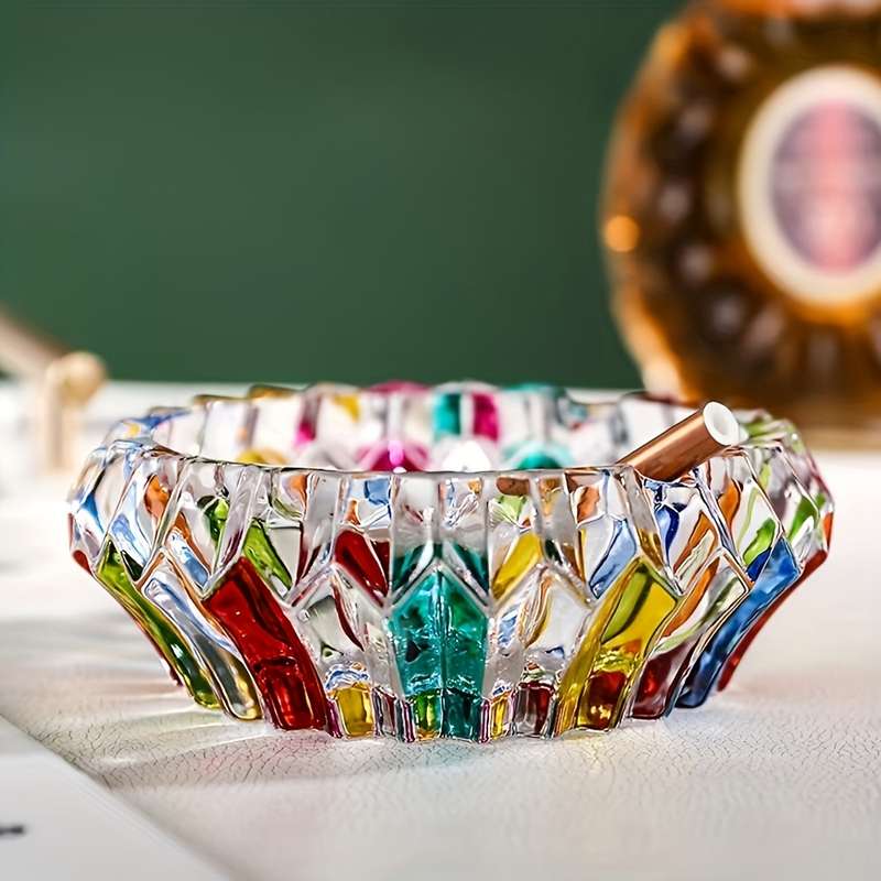 1pc Elegant Glass Ashtray Round Colorful Design for Home and Office Decor Perfect for Living