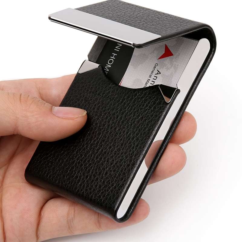 1pc Business Card Holder Faux Leather Business Card Case Pocket Card Holders for Men Or Women Met