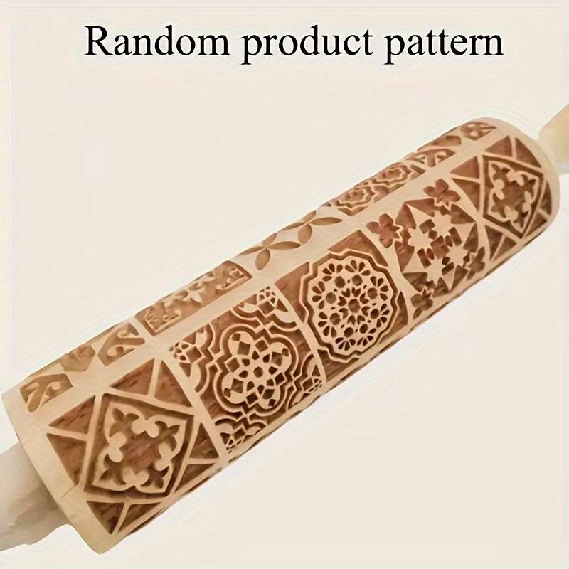 1pc Wooden Embossing Rolling Pin 13.77"x1.77" Christmas Halloween Printed for Pizza Pies
