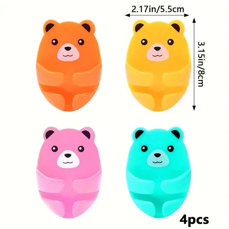 4pcs Cartoon Bear Wall-Mounted Power Strip Holder Strong Adhesive Cable Organizer Easy Install Kitch