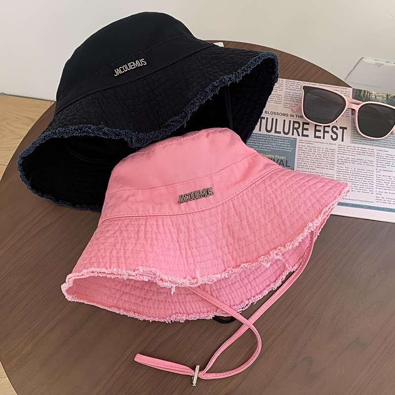 1pc Cotton Denim Bucket Hat with Raw Hem Adjustable 56-58cm Sun Protection for All Seasons Perf