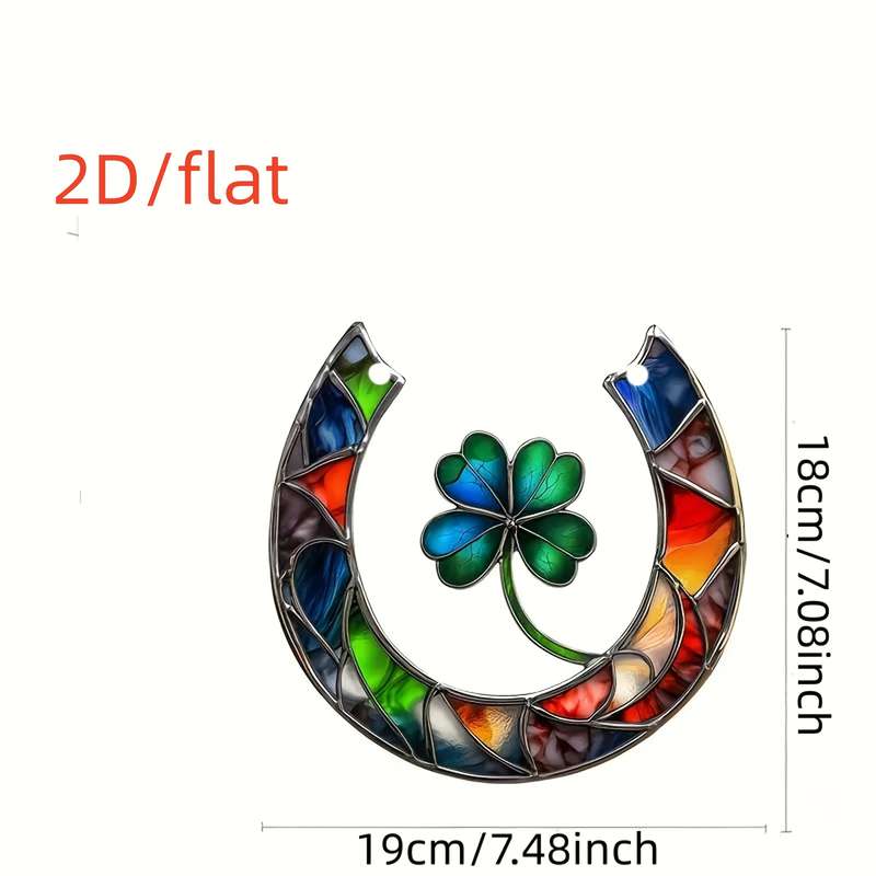 1pc 2D Flat   Flat  Acrylic Sun Catcher Lucky Horse Four-Leaf Clover Design Vibrant Stain