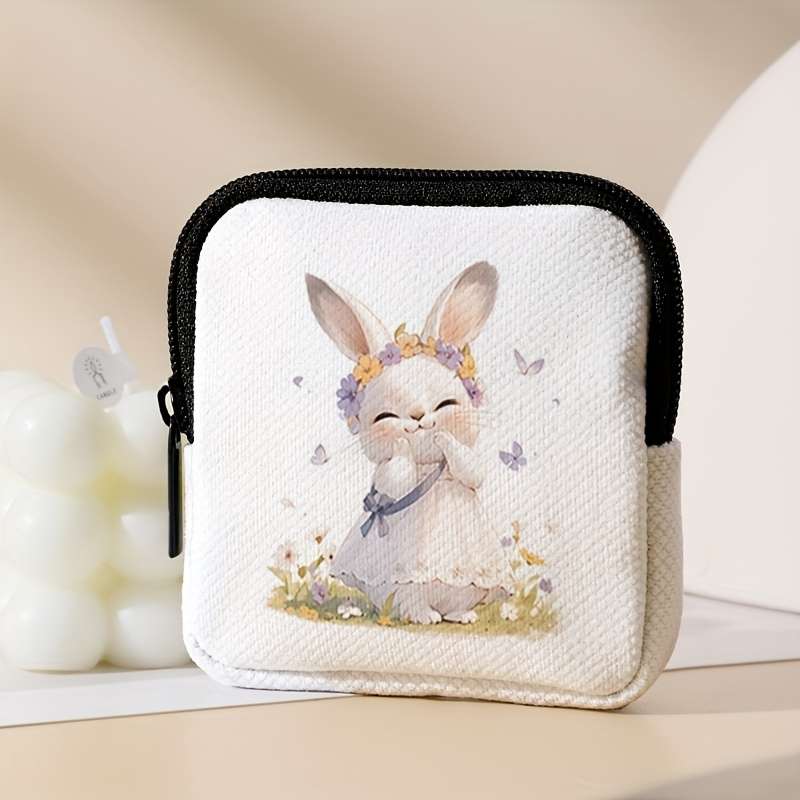 1pc Flower skirt with bunny pattern print Easter coin purse featuring buckle and zipper pockets m