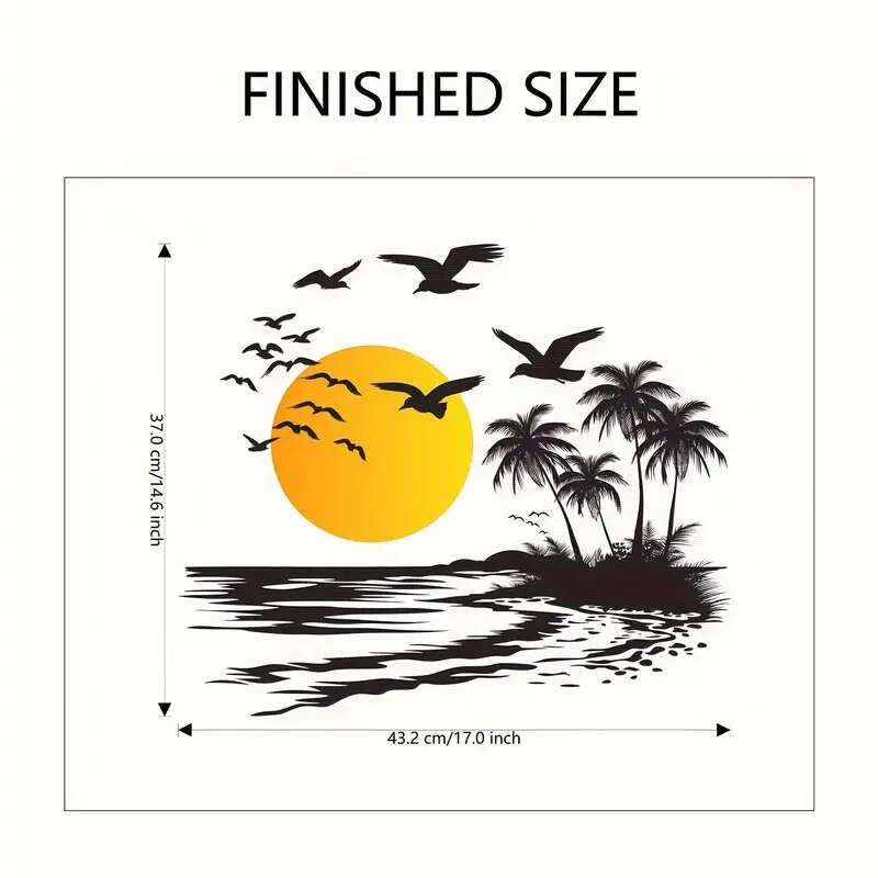 PVC Wall Decal Set  1PC Tropical Sunset Scene with Palm Trees and Flying Birds Removable Vinyl Wall