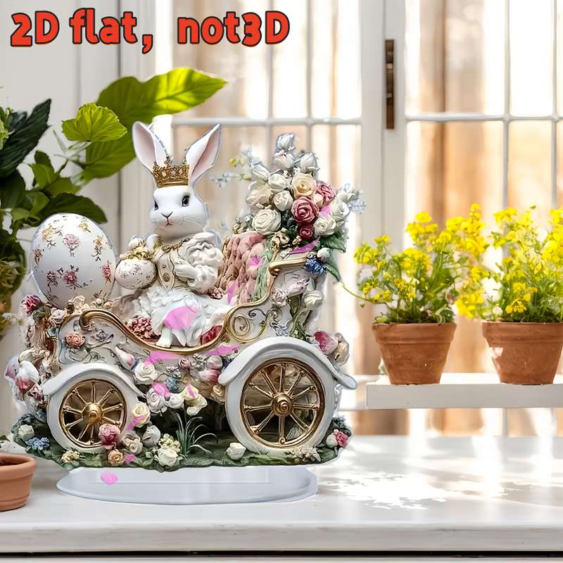 1pc 2D Flat  Bohemian Style Acrylic Rabbit and Easter Egg Decorative Statue  Design with F