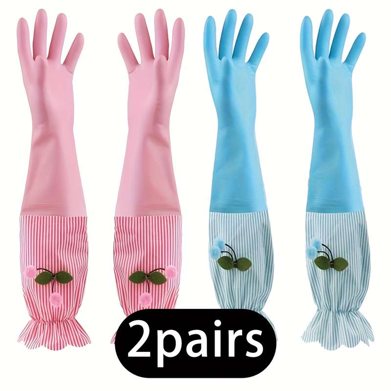 2 Pairs Pink And Blue Household Cleaning Gloves