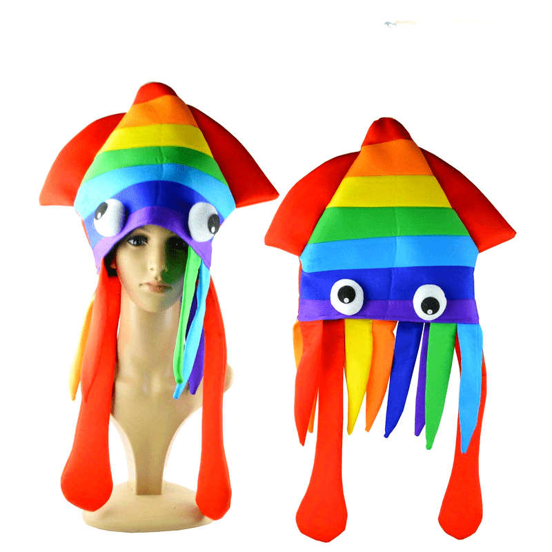 1pc 1pc Rainbow Octopus Hat Funny Squid Costume Cap Polyester Material 30cm 11.8inch Festive P