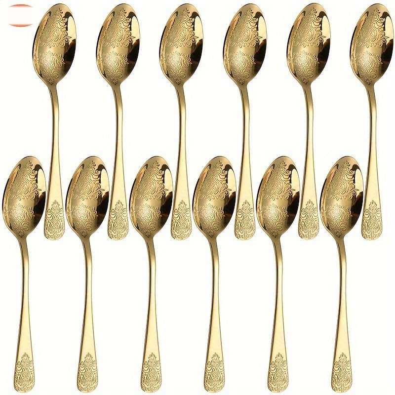 12pcs Stainless Steel Dessert Spoons Set For Restaurant Patterned Embossed Tea Spoons Dessert