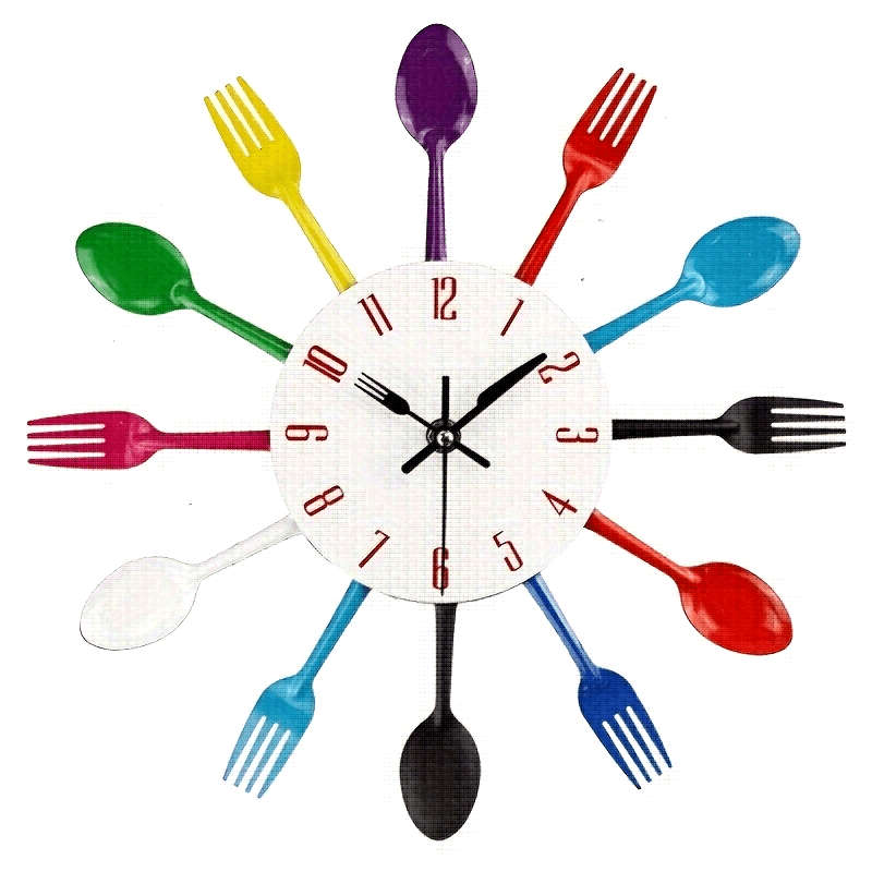 1pc Creative Golden Metal Wall Clock Kitchen Utensils Spoon Fork Wall Decoration Clock Ideal De