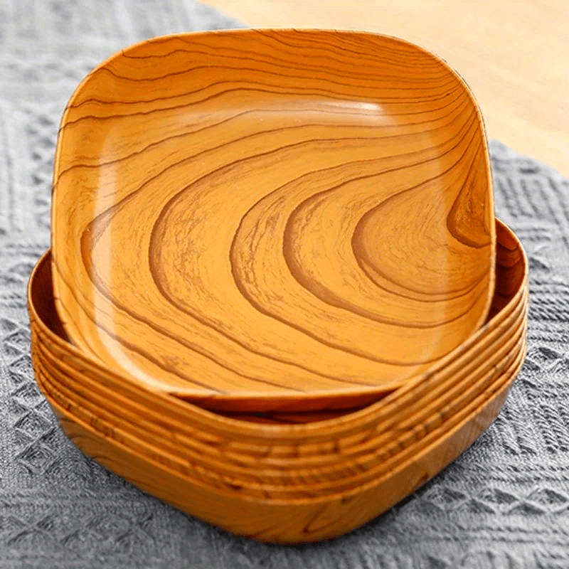 4pcs Creative Imitation Wood Plastic Snack Plate Vinegar Dish Restaurant Sushi Breakfast Dried