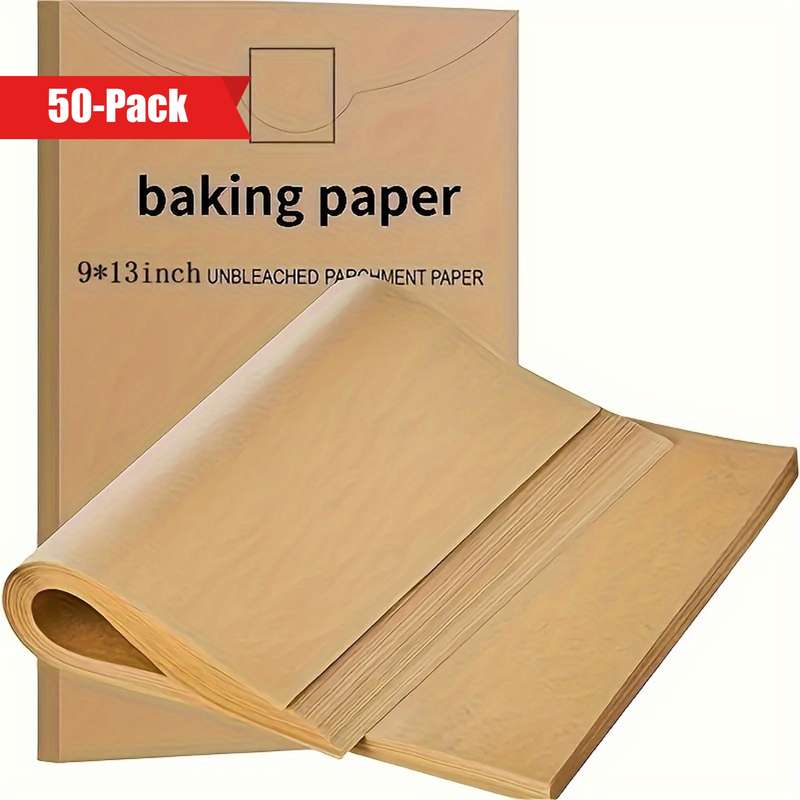 50-Pack Pre-Cut Parchment Paper Baking Sheets 9x13 Inch Unbleached Non-Stick Half Sheet Pan S