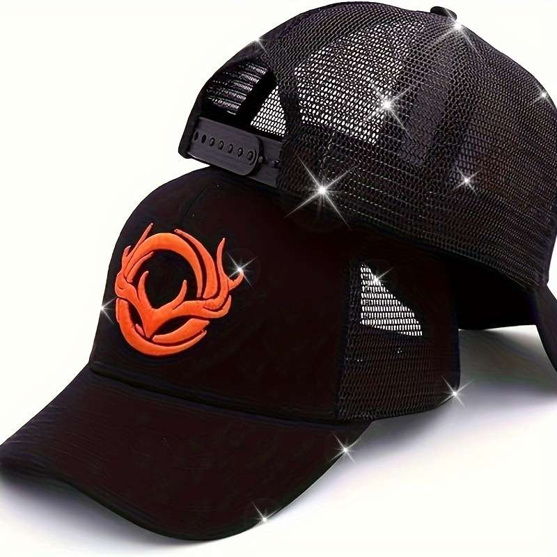 1pc Adjustable Camo Baseball Cap with Embroidered Deer Logo Lightweight Breathable Mesh Back Ou