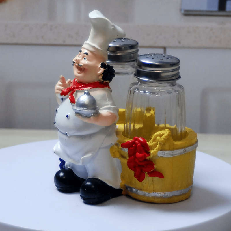 1pc chef wooden barrel glass salt and pepper shaker ornament