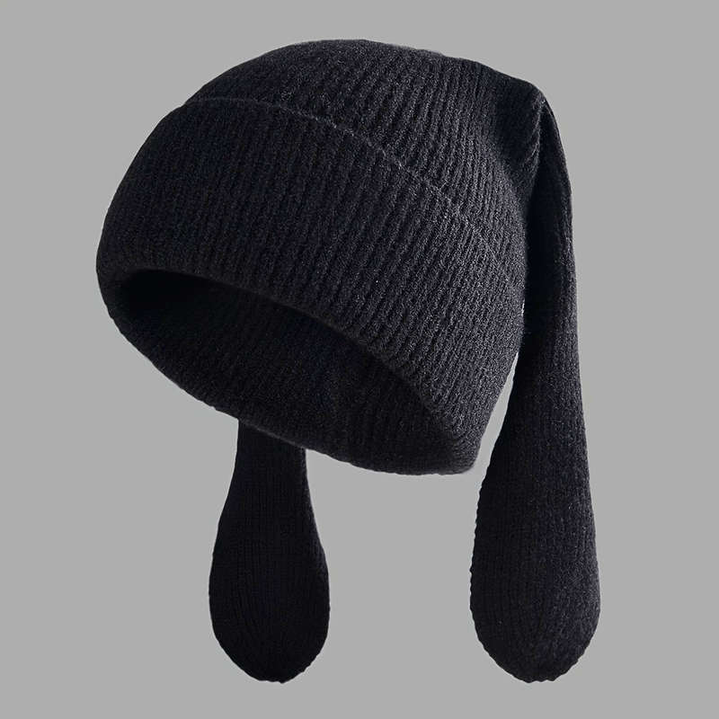 1pc Cozy Knitted Bunny Ears Beanie Hat for Women 100% Acrylic Stretchable Skull Cap with Brea