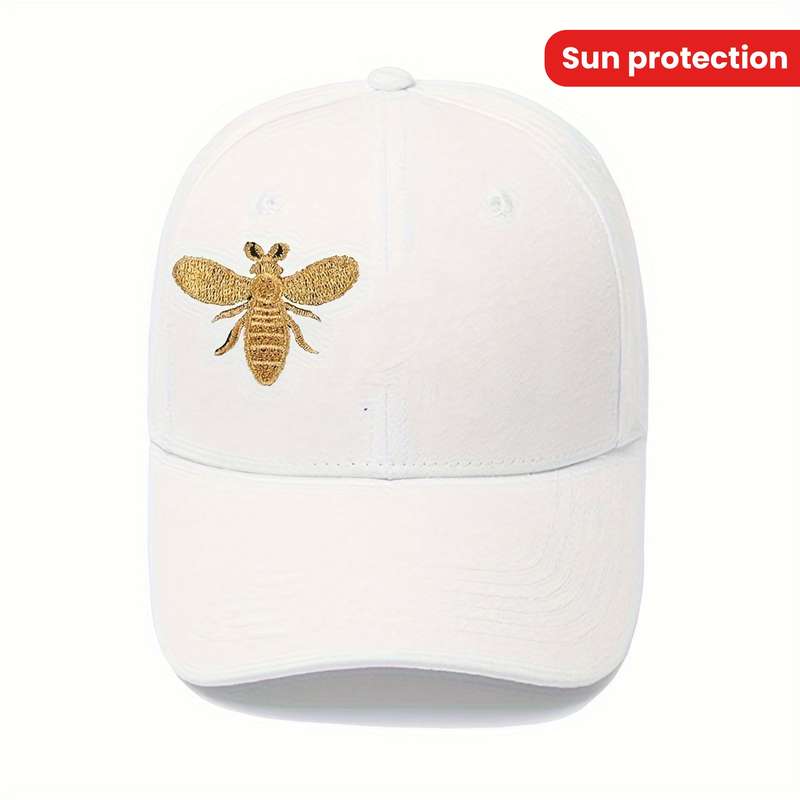 1pc Embroidered Bee Baseball Cap Stylish Sports Sun Protection Hat Adjustable Size Peaked Hat F