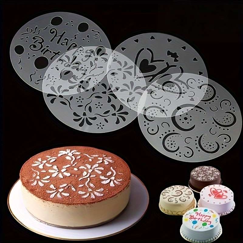 4pcs Cake Template Cake Decoration Mold Plastic Template Spray Cake Mold Side Baking Mesh Tem