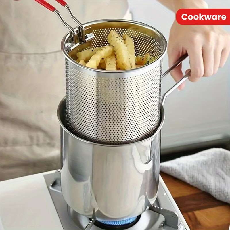 1pc Stainless Steel Deep Fryers with Filter Rack Compact Easy-to-Use Perfect for Crispy Potat