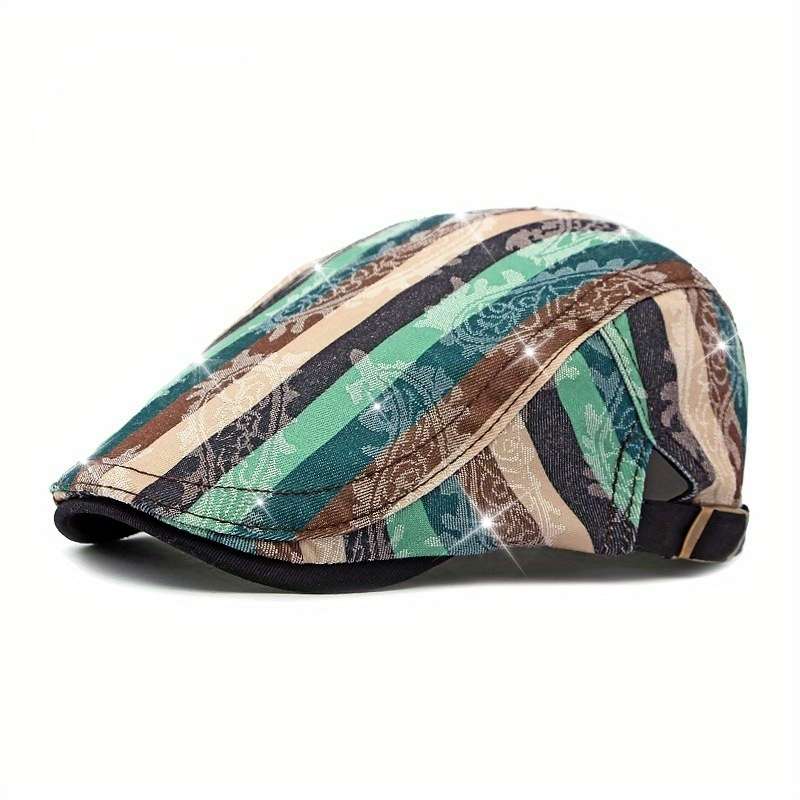 1pc Stylish Unisex Striped Beret Lightweight Non-Stretch Hand-Washable Polyester Painter Cap wi