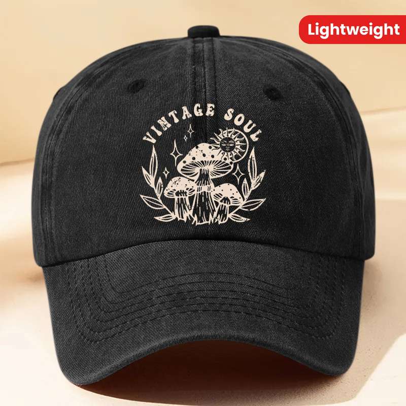1pc Vintage-Inspired Washed Baseball Cap with Cartoon Mushroom Letter Print Adjustable Lightwe