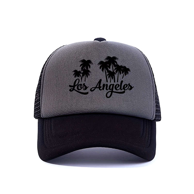 1pc Color Block Palm Trees Los Angeles Print Baseball Cap Y2K Trendy California LA Mesh Trucker Ha