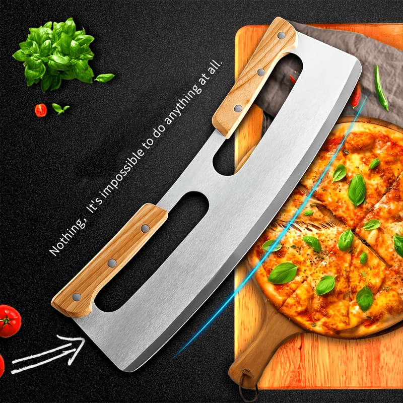1pc 14-Inch Stainless Steel Pizza Cutter with Wooden Handle and Protective Sheath Sharp Kitchen T