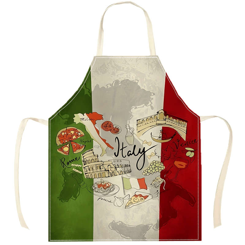 1pc Italian-Themed Pizza Kitchen Apron Creative Fun Printed Home Cleaning Apron Easy-Clean Co