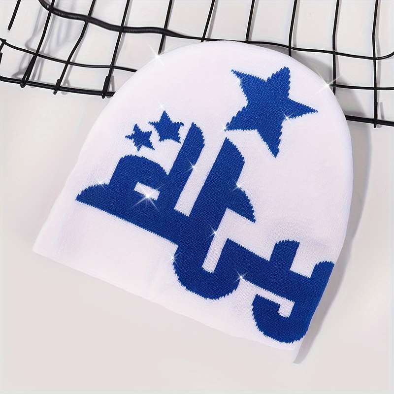 1pc DUTY Jacquard Knit Beanie Hat Unisex Acrylic Lightweight Pullover Cap for Street Fashion Out