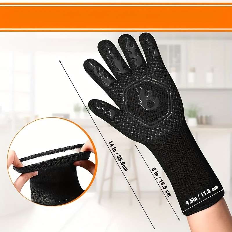 1pc Silicone BBQ Gloves 1472F Non-Slip Grill Gloves Kitchen Cooking Gloves for Grilling Bak
